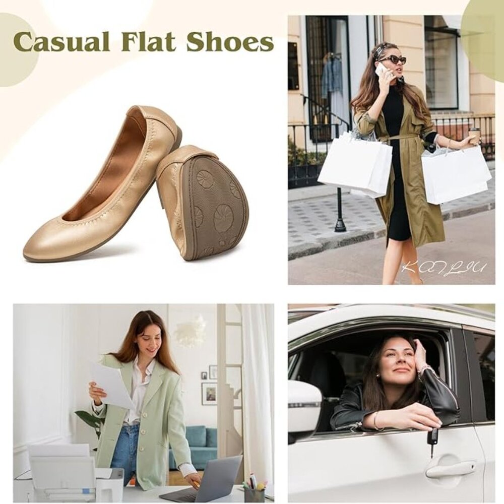 Women's US 8 Ballet Flat Casual Slip On Flat Shoes Gold - Picture 6 of 6
